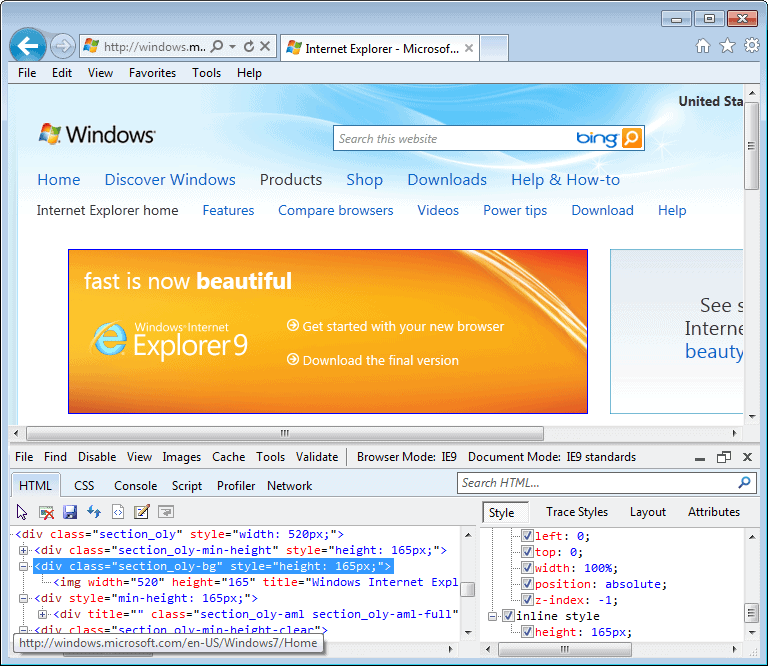 Internet Explorer 9.0 (9.00.8112.16421) in Windows 7
