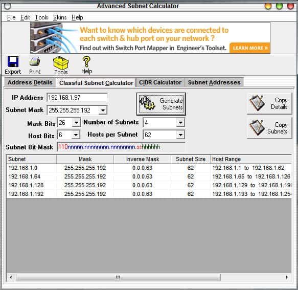 subnet calculator screenshot