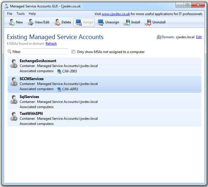 managed service accounts gui