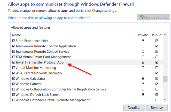 Windows Firewall and configuration of the rules and exceptions to allow TFTP