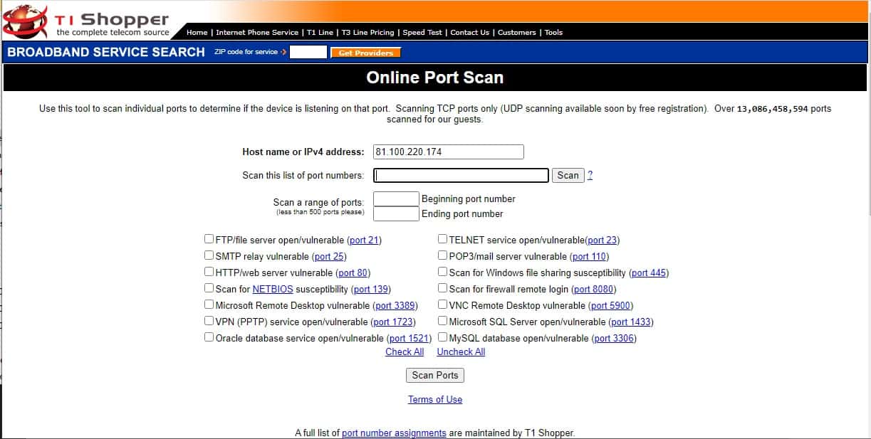 T1 Shopper Online Port Scan