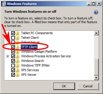 Ensure the Checkbox is Checked next to the TFTP Client option