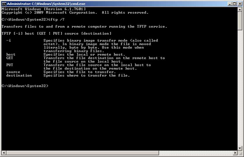 Windows 7 TFTP command line howto