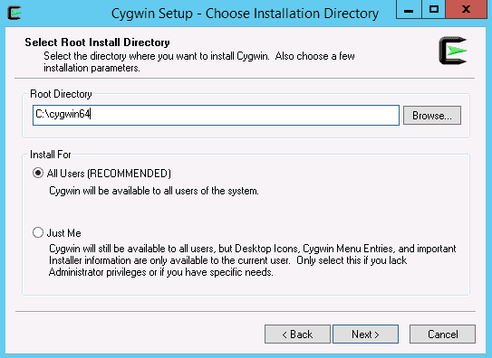 cygwin select root directory