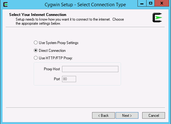 cygwin select direct connection