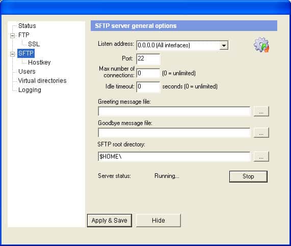freeFTPd SFTP Setup and download