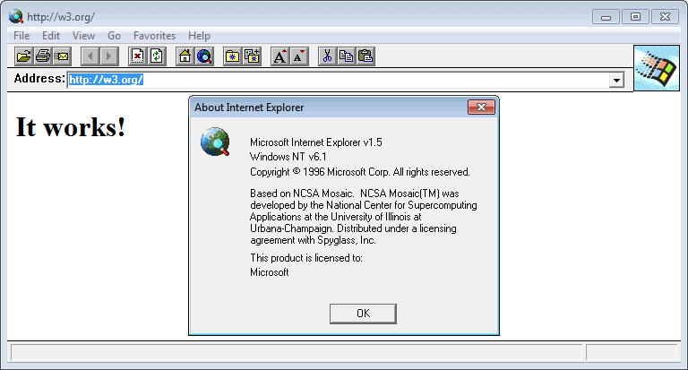 Internet Explorer 1.5 (0.1.0.10) in Windows 7