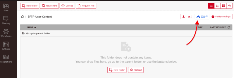 Files.com dashboard, folder successfully mounted 