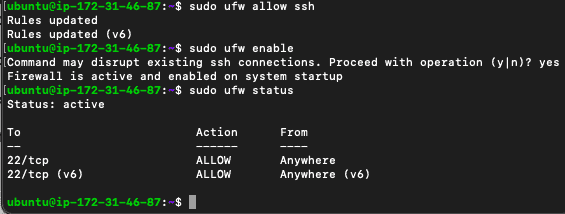 Allowing inbound/outbound traffic from port 22 in the Uncomplicated Firewall (UFW)