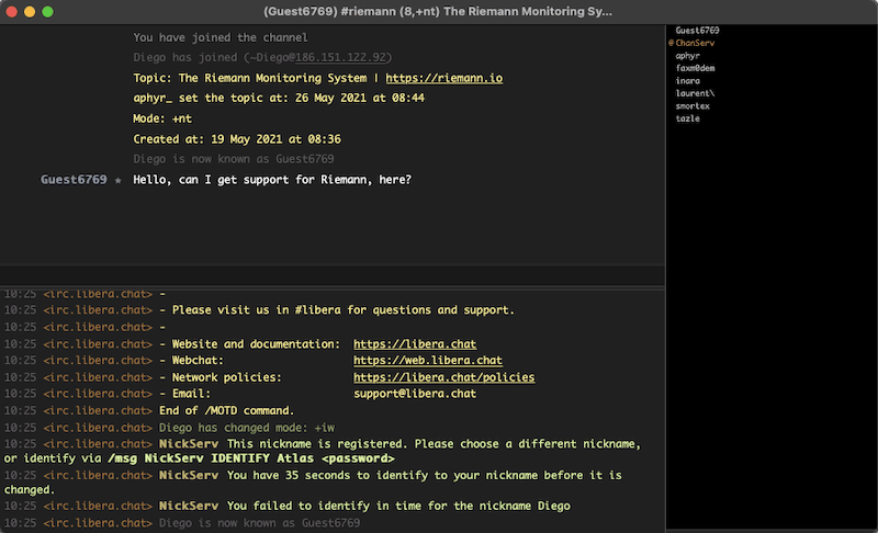 screenshot of Riemann’s IRC