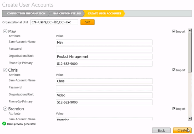 SolarWinds User Import Tool, Create User Accounts