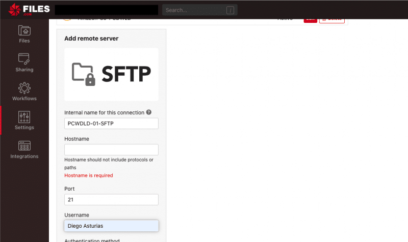 add and synchronize the FTP/SFTP server