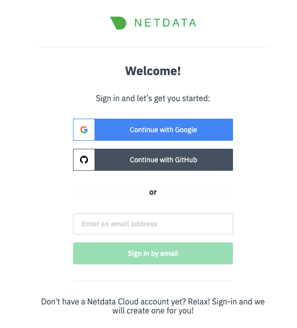 Netdata login screen 