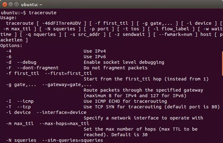 ubuntu linux traceroute command