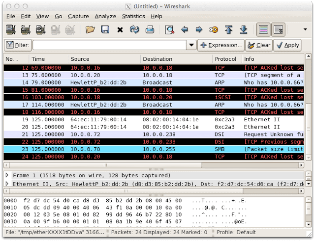 wireshark sflow collection and analyzing screenshot